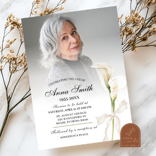Invitación Servicio Funeral Memorial de Lirio de Calla Blanco
