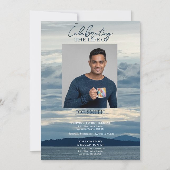 Invitación Servicio funerario memorial moderno de playa coste (Anverso)