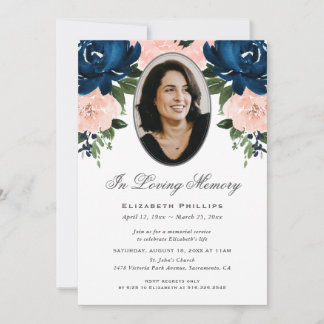 Invitación Servicio Memorial de Foto Floral de Rosas Rosadas 