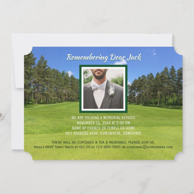 Invitación Servicio Memorial de Golf Añade Su Propio Golfista (Reverso)