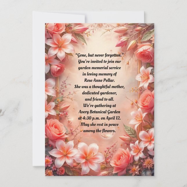 Invitación Servicio Memorial de Lilis y Rosas Blancos y Rosa (Anverso)