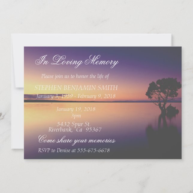 Invitación Servicio Memorial en Memoria de Sunset Lake Invi (Anverso)