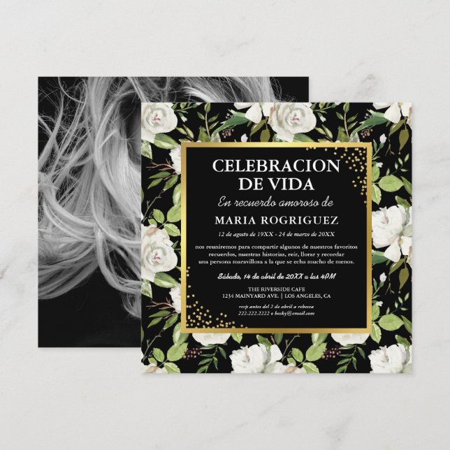 Invitación Servicio Memorial Español | Funeral de Espanol Pho (Anverso / Reverso)