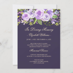Invitación Servicio Memorial Floral de Rosa Lavanda Púrpura
