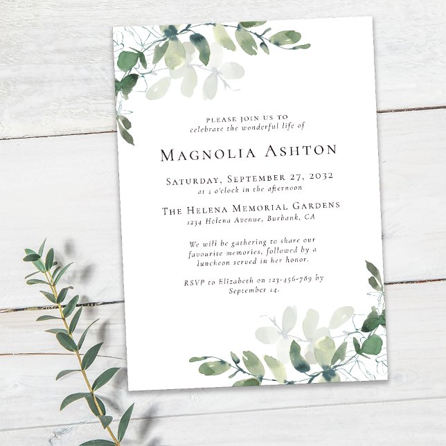 Invitación Servicio Memorial Funeral de Eucalyptus (Subido por el creador)