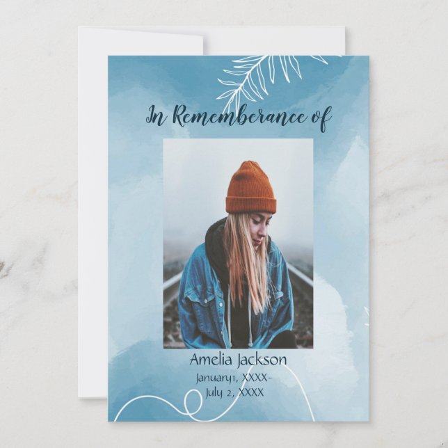 Invitación Servicio Memorial invita a las hojas botánicas azu (Anverso)