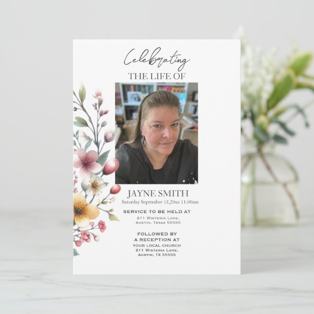 Invitación Servicio moderno de memorias funerarias botánicas  (Anverso de pie)