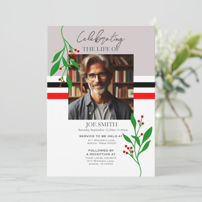 Invitación Servicio moderno de memorias funerarias botánicas  (Anverso de pie)