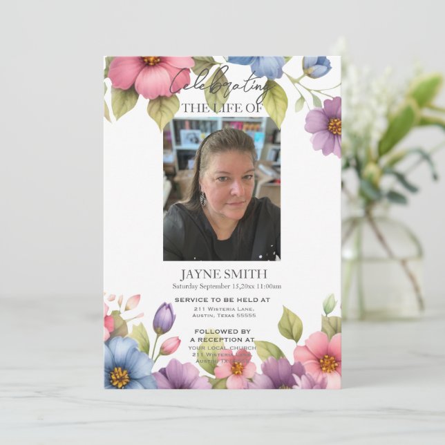 Invitación Servicio moderno de memorias funerarias botánicas  (Anverso de pie)