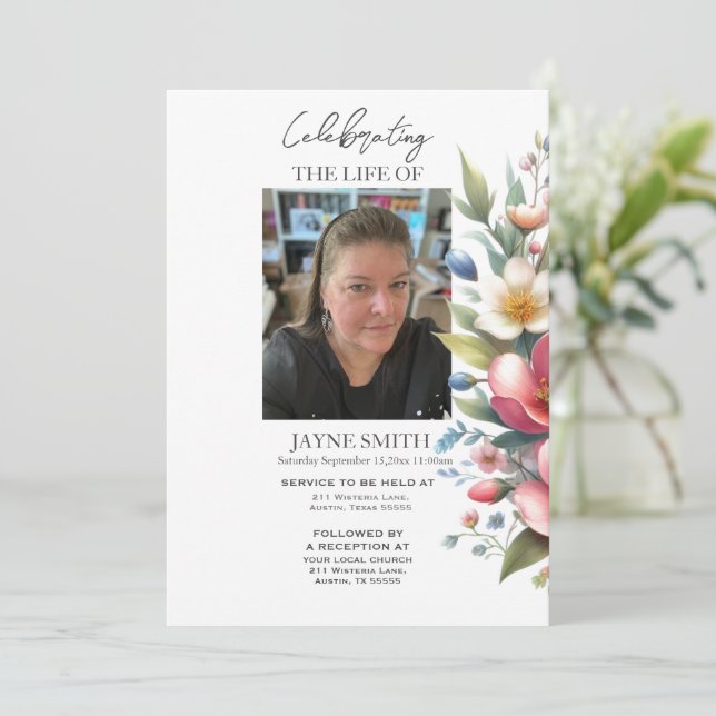 Invitación Servicio moderno de memorias funerarias botánicas  (Anverso de pie)