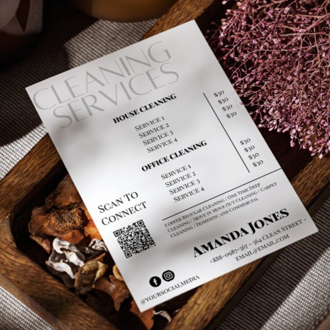 Invitación Servicios De Limpieza Precio Maid Negro Y Blanco (Cleaning Services Maid Price Black And White Invitation)