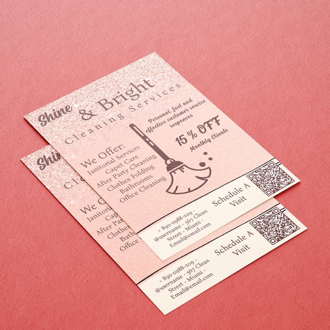 Invitación Servicios De Limpieza Rosa De Rubor Exploración De (Cleaning Services Blush Rose Gold Scan To Connect Invitation)