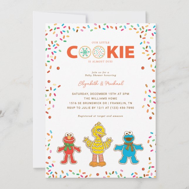 Invitación Sesame Street Chirstmas Cookie Baby Shower (Anverso)