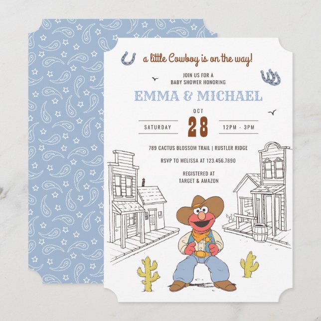 Invitación Sesame Street Cowboy Elmo Baby Shower (Anverso / Reverso)