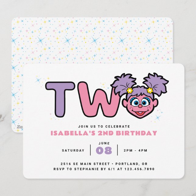 Invitación Sesame Street | Cumpleaños 2 de Abby Cadabby (Anverso / Reverso)