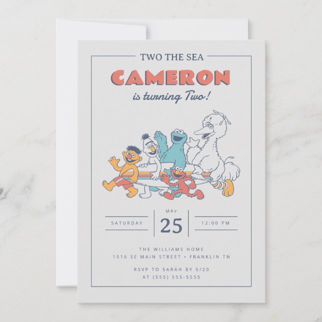 Invitación Sesame Street | Dos al Mar Cumpleaños de Verano (Anverso)