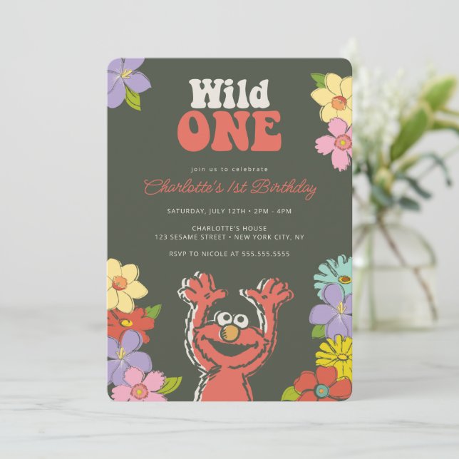 Invitación Sesame Street Elmo | Cumpleaños Salvaje De Una Flo (Anverso de pie)