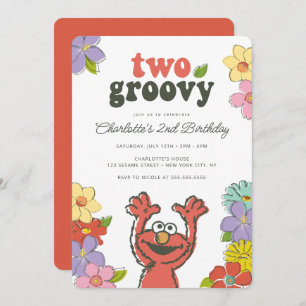 Invitación Sesame Street Elmo Dos cumpleaños floral de Groo