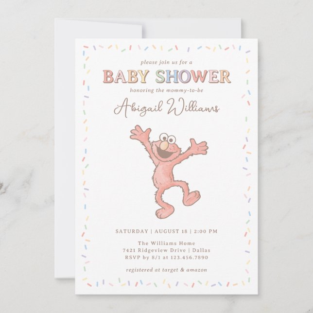 Invitación Sesame Street Elmo Fiesta de Bebé con Confeti (Anverso)