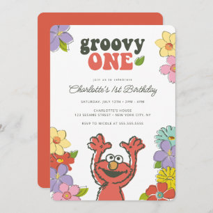 Invitación Sesame Street Elmo Groovy One Floral Birday