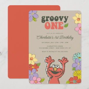 Invitación Sesame Street Elmo   Groovy One Floral Birday