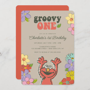 Invitación Sesame Street Elmo   Groovy One Floral Birday