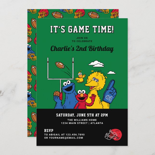 Invitación Sesame Street Football Birthday (Anverso / Reverso)