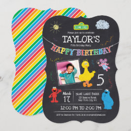 Invitación Sesame Street Pals Chalkboard Foto de quinto cumpl