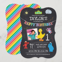 Invitación Sesame Street Pals Chalkboard Foto Primer cumpleañ