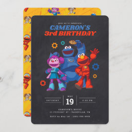 Invitación Sésamo Street Mecha Construye el cumpleaños de Cha