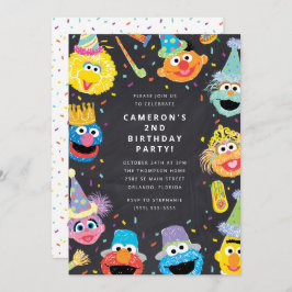 Invitación Sésamo Street Pals Chalkboard Confetti Cumpleaños