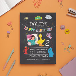 Invitación Sésamo Street Pals Chalkboard Foto Cumpleaños
