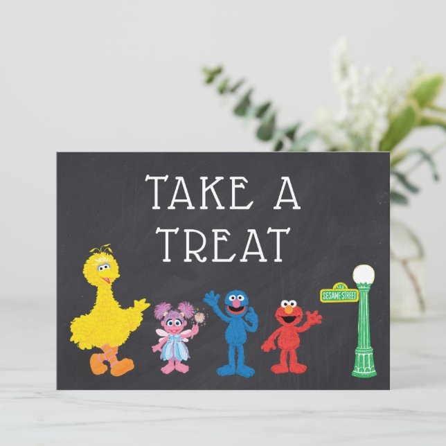 Invitación Sésamo Street Pals Chalkboard Rainbow Birday (Anverso de pie)