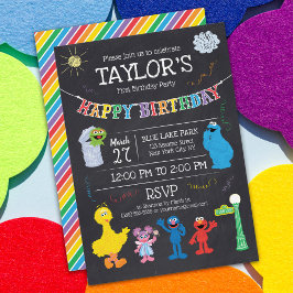 Invitación Sésamo Street Pals Chalkboard Rainbow Primer cumpl