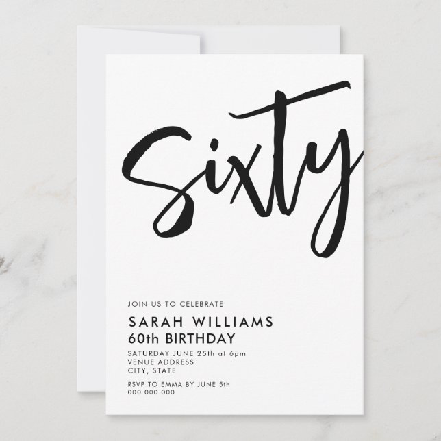 Invitación Sesenta años modernos en blanco y negro (Anverso)