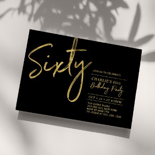 Invitación Sesenta   Black & Gold Modern 60th Birthday Party