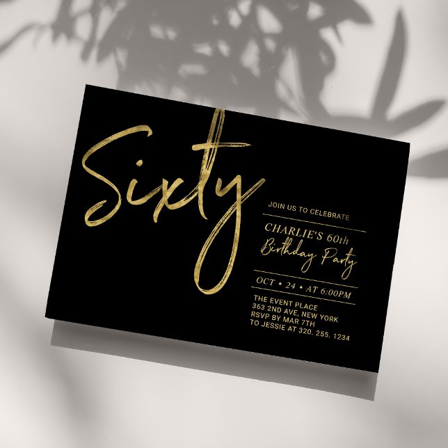 Invitación Sesenta | Black & Gold Modern 60th Birthday Party (Subido por el creador)