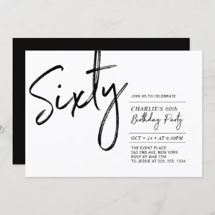 Invitación Sesenta   Black & White Modern 60th Birthday Party