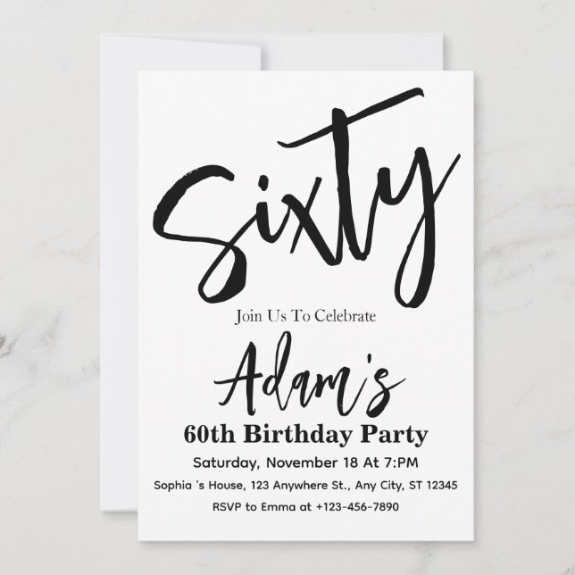 Invitación Sesenta Black & White Modern Fiesta de Cumpleaños (Anverso)