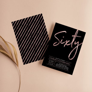 Invitación Sesenta   Cumpleaños 60 de Rose Gold y Negro