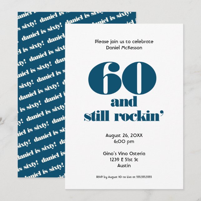 Invitación Sesenta cumpleaños 60 y Rockin' | Fiesta (Anverso / Reverso)