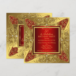 Invitación Sesenta Cumpleaños Fabuloso de Oro Rojo Fiesta Cum