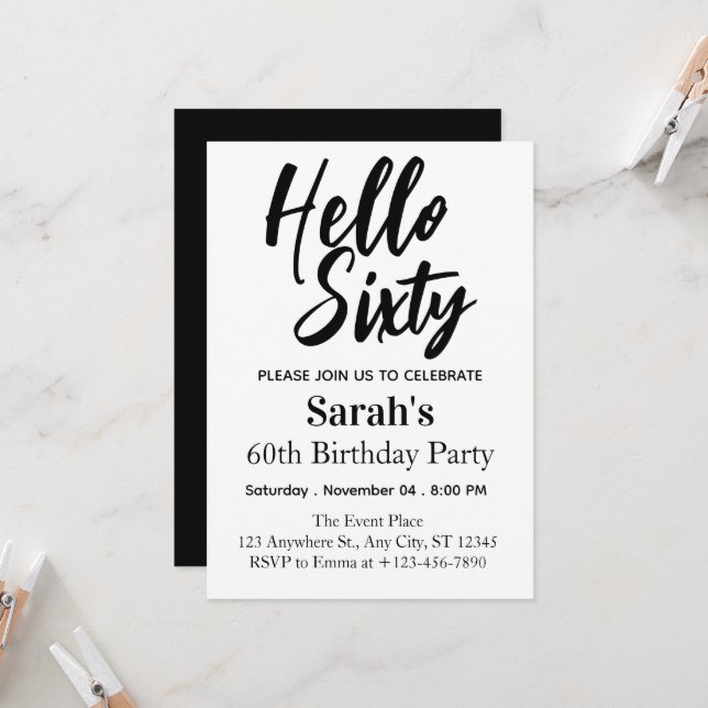 Invitación Sesenta Cumpleaños Minimalistas 60 (Anverso/Reverso In Situ)