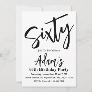 Invitación Sesenta Cumpleaños Modernos de 60 años en Blanco y