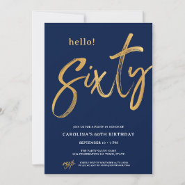 Invitación Sesenta Cumpleaños Modernos de Oro Azul 60