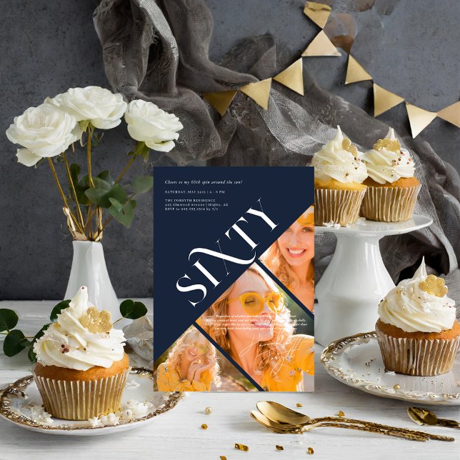 Invitación Sesenta elegante y moderno | 60.º cumpleaños 3 Fot (Subido por el creador)