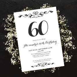 Invitación Sesenta Elegantes Fiesta de Cumpleaños en Blanco y