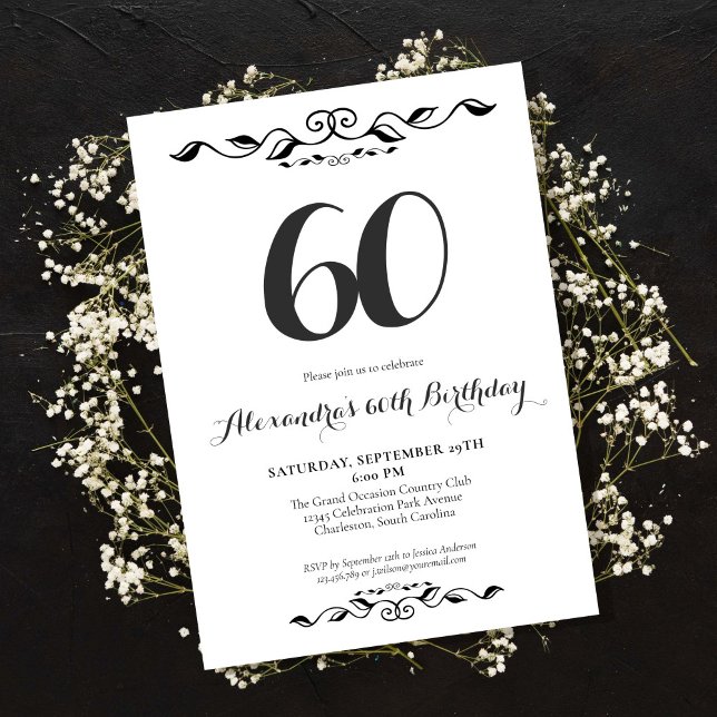Invitación Sesenta Elegantes Fiesta de Cumpleaños en Blanco y (Subido por el creador)