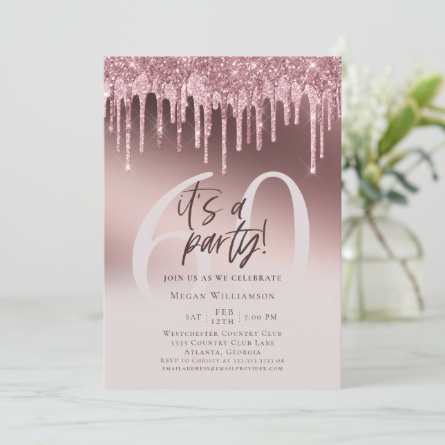 Invitación Sesenta es un Purpurina rosado Fiesta cumpleaños n (Anverso de pie)
