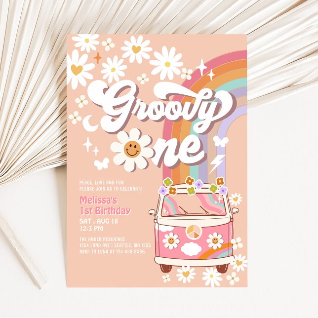Invitación Sesenta es una Vibra Pink Daisy Rainbow Cumpleaños (Subido por el creador)